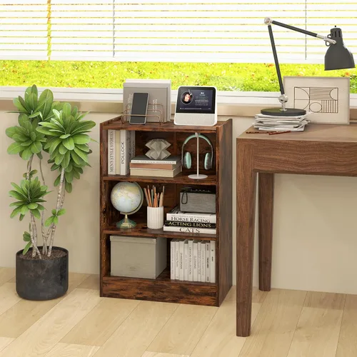 Miniatura 2 de Giantex Estantería de 3 cubos, color marrón, estantería abierta industrial moderna de 3 niveles con estantes ajustables, dispositivo antivuelco