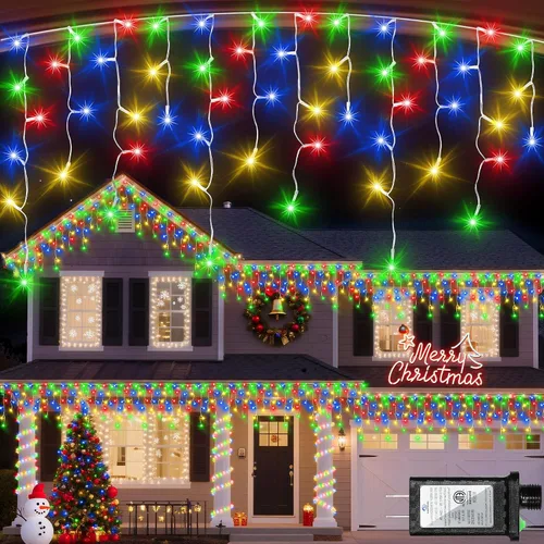 612 luces LED de Navidad de 60 pies con 136 caídas, 12 modos de iluminación, decoración navideña multicolor, luces centelleantes regulables,