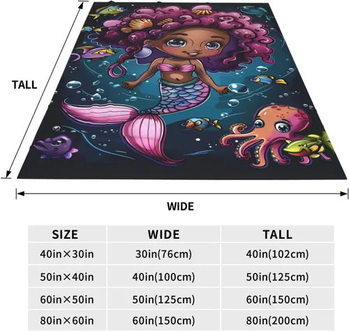 Miniatura 4 de Manta de Sirena de Niña Negra Decoración de Sirena Manta Decorativa Regalos para Niñas Niños Amantes de Sirenas Invierno Sofá Ropa de Cama Súper