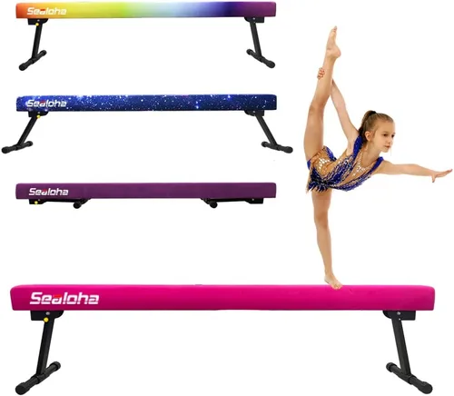 Viga de equilibrio ultrasimple ajustable y plegable de 6 pies, equipo de gimnasia de suela sintética de piso alto y bajo, sin necesidad de Rosa