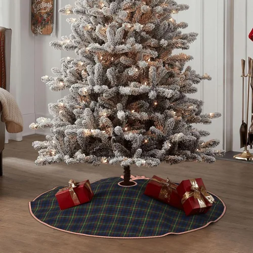Miniatura 6 de Falda de árbol de Navidad de 30 pulgadas, falda de árbol de Navidad de lino de tartán de Clan MacLeish para fiesta de vacaciones, decoración