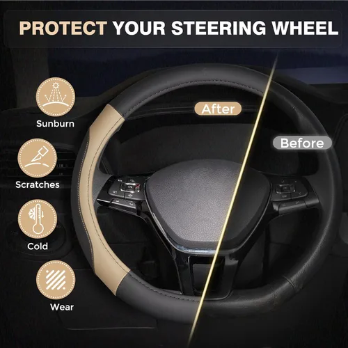 Miniatura 4 de FLORICH Funda para volante de automóvil, fundas de cuero de microfibra con forro antideslizante, protector elástico transpirable para volante