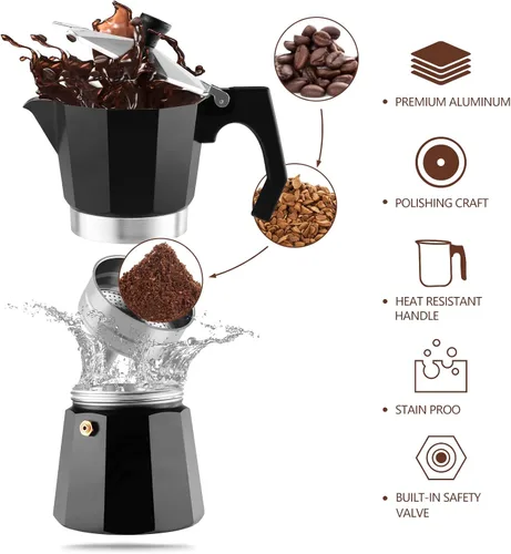 Miniatura 3 de wedrink Cafetera de Espresso de 3 Tazas para Estufa, Olla de Moka de Aluminio Percolador (150ml)