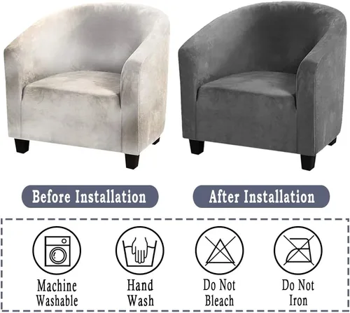 Miniatura 7 de ITFRO Funda de terciopelo elástico para silla de club, funda de sillón de barril para sofá, protector de muebles para sala de estar (gris)