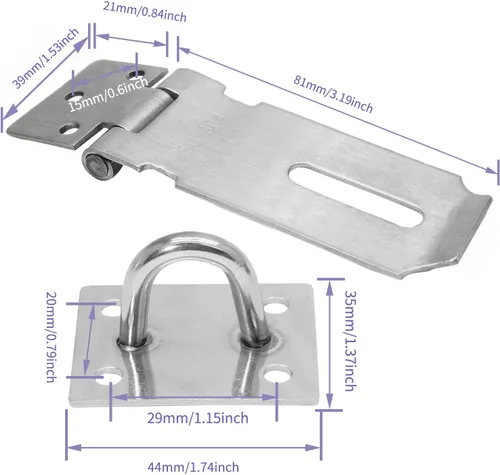 Miniatura 2 de 2 cerraduras de puerta de 3 pulgadas, cerrojo de seguridad de acero inoxidable con tornillos para armarios, armarios (plateado)