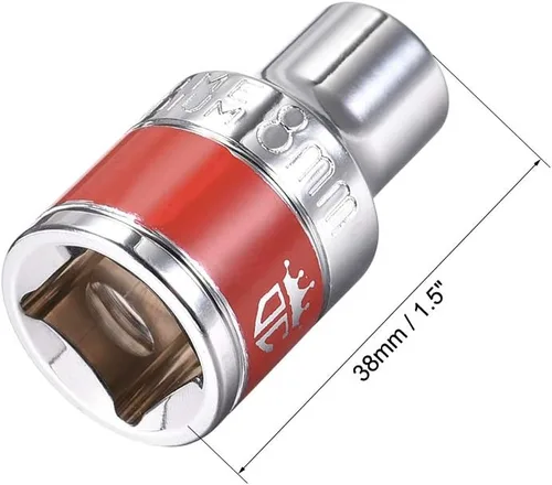 Miniatura 2 de uxcell Unidad de 1/2 pulgada por enchufe poco profundo de 0.315 in con banda roja, Cr-V, 6 puntos, métrico