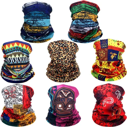 Miniatura 5 de SATINIOR 8 bandanas africanas para cubrir la cara, estilo bohemio, pasamontañas, bufanda para mujer, multicolor, M, Multicolorido