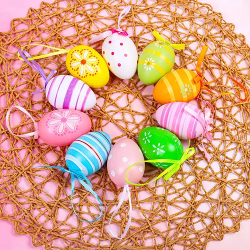 Miniatura 3 de Elcoho - Huevos colgantes de Pascua, de plástico, ornamentos para la Pascua, decoración de Pascua, estilos al azar