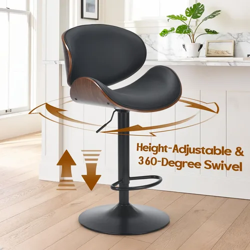 Miniatura 4 de Soohow Juego de 2 taburetes de bar ajustables, ergonómicos y modernos con respaldo para isla de cocina, taburete de bar de piel sintética
