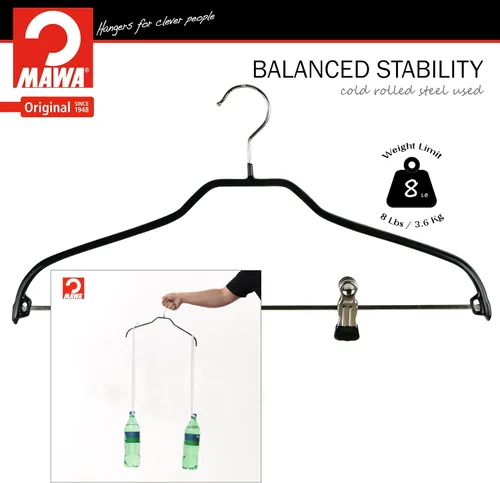 Miniatura 6 de Mawa by Reston Lloyd Silhouette Series - Percha antideslizante que ahorra espacio con clips para pantalones, estilo 40/FK, juego de 70, color negro