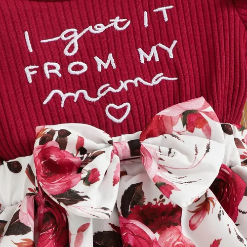 Miniatura 6 de Conjunto de vestido de mameluco para niñas con letras florales, estampado de mamá, con volantes, ropa corta, diadema