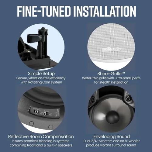 Miniatura 4 de Polk Audio Altavoces de sonido envolvente redondos de 2 vías 80F/X-RT en el techo, woofer de 8 pulgadas, tweeters duales de 3/4 pulgadas 100