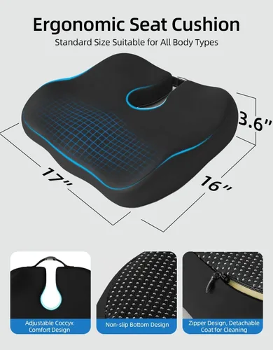 Miniatura 6 de Cojín de asiento de espuma viscoelástica extra densa para silla de oficina, alivio del dolor ortopédico de ciática y coxis, cojín ergonómico