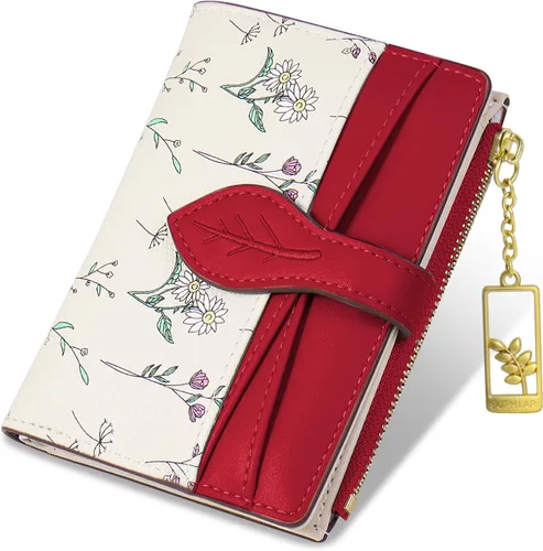Miniatura 10 de Carteras para mujer - Bloqueo RFID - Pequeña billetera con flores, cuero PU suave, plegable, bolsillo con cremallera para monedas, tarjetero