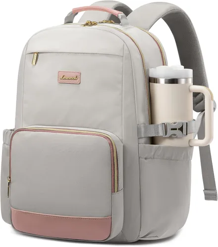 Miniatura 15 de LOVEVOOK Mochila para laptop para mujer con bolsillo para taza de gran capacidad, bolsa de computadora portátil de 15.6 pulgadas, mochila de viaje