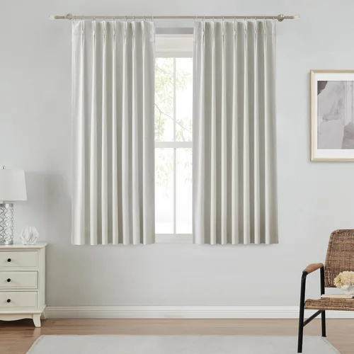 Miniatura 50 de Central Park Paneles de cortinas plisadas opacas con textura de lino, con aislamiento térmico y pestaña trasera, para sala de estar o dormitorio