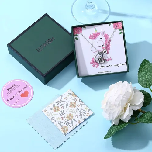 Miniatura 7 de IEFRICH Regalos de unicornios para niñas, collares de unicornio con corazón de circonita cúbica para mujeres y niñas, collares con inicial, joyería