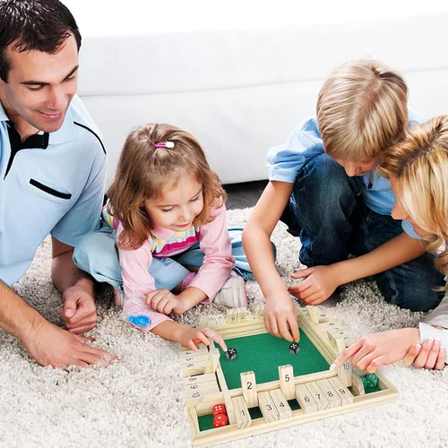 Miniatura 4 de Win Sports - Juego de dados “Shut the Box” (cierra la caja) para 4 jugadores con 10 números, tablero en madera de 4 lados para juego de mesa