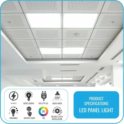 Miniatura 2 de LEDMyplace - Lámpara de techo LED de pantalla plana de 2 x 2 pulgadas, para oficina, tienda, almacén, 40 W, 5000 lúmenes, 6500 K luz diurna