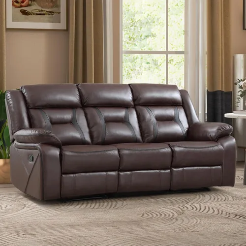 Miniatura 13 de EBELLO Juego de sofá reclinable manual, juego de muebles de sala de estar reclinables de cuero sintético, incluye sofá de dos plazas y sofá Marrón