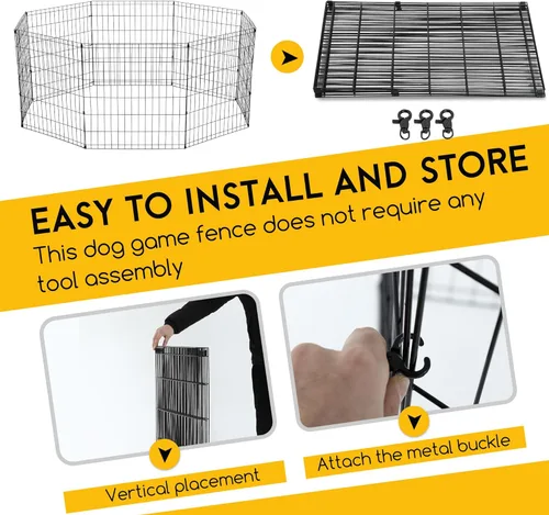 Miniatura 4 de FDW Corral para perros de 24 pulgadas, 8 paneles, para interiores y exteriores, valla de metal para cachorros, valla portátil plegable