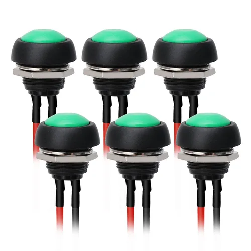 Miniatura 11 de STARELO 6 interruptores de botón momentáneos de 0.472 in, mini interruptor redondo impermeable SPST 3A 125V AC 2Pin 1NO con cable pre-soldado Negro