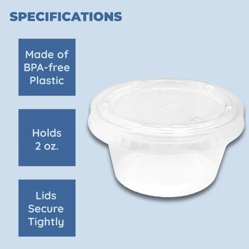 Miniatura 6 de Vasos de condimento con tapas, 100 juegos por paquete: recipientes de plástico pequeños para aderezos de ensalada, salsa y gelatina en casa, trabajo