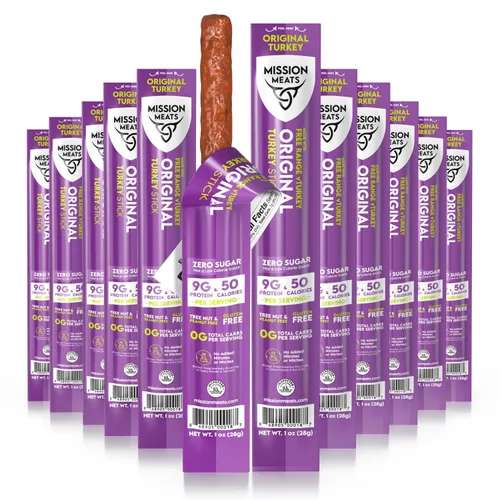 Mission Meats - Snacks Keto sin azúcar, palitos de pavo de gama libre enteros 30 sin gluten, sin MSG, nitrato y nitrito, paleo, bocadillos