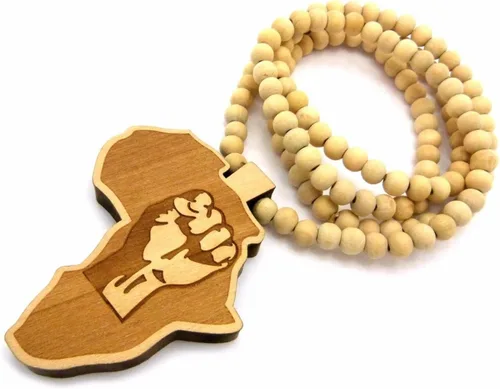 Miniatura 2 de Collar de cadena de cuentas de madera para hombre de África MAP FIST African Power Unity