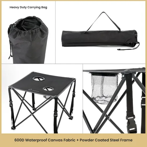 Miniatura 5 de ARROWHEAD OUTDOOR Mesa plegable portátil de 26 pulgadas (26.0 in), 2 portavasos, cuadrado, funda de transporte, marco de acero, lona 600D de alto
