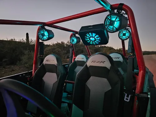 Miniatura 9 de NOAM NUTV5-S V.2 - Kit de sistema estéreo marino ATV/carrito de golf/UTV - con 2 altavoces de torre de luz LED impermeables, subwoofer, controlador
