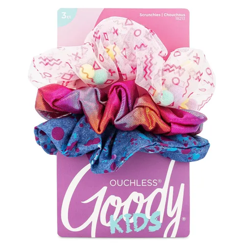 Goody Kids Nostalgia Scrunchies - 3 unidades, rosa surtido - Accesorios para el cabello sin dolor para hombres, mujeres, niños y niñas para peinar