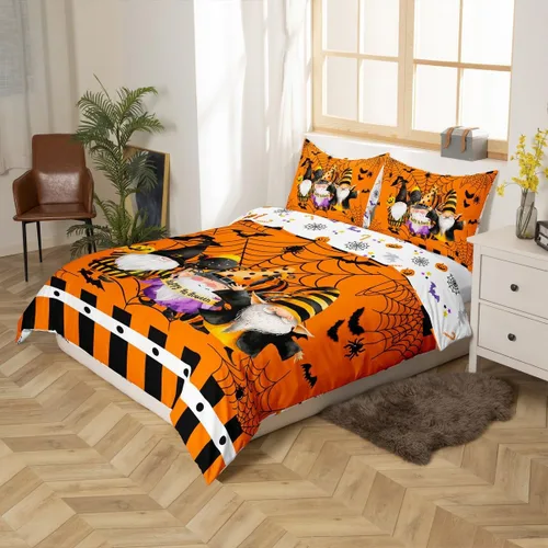 Miniatura 5 de Manfei Juego de funda de edredón de gnomos lindos tamaño individual, juego de ropa de cama con temática de Halloween, 2 piezas para decoración