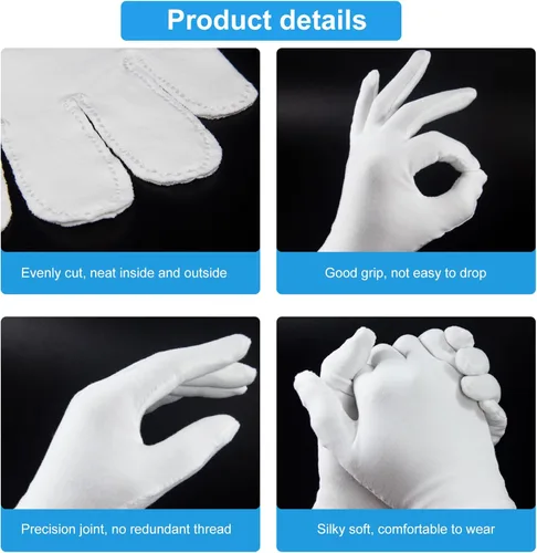 Miniatura 4 de 5 pares (10 unidades) guantes hidratantes durante la noche para hombres y mujeres, guantes de algodón blanco lavables para SPA para manos secas