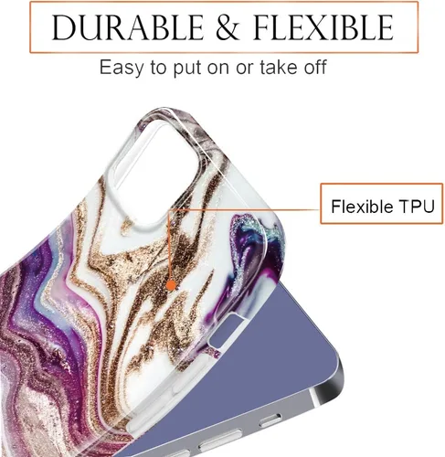 Miniatura 6 de luolnh Funda dorada brillante compatible con iPhone 14, diseño de mármol, a prueba de golpes, de silicona suave, a prueba de golpes, funda