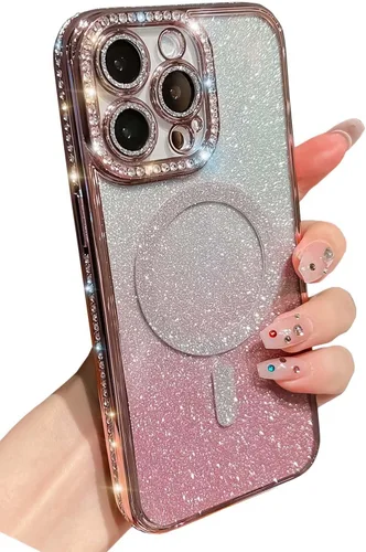 Miniatura 15 de Bonita funda compatible con iPhone 13 Pro de 6.1 pulgadas, diamantes brillantes + fundas de tarjetas con purpurina con soporte de corazón de amor