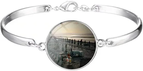 "NA" Cabourg France Promenade Marcel Proust - Pulsera de cristal para mujer, pulsera ajustable de metal plateado, recuerdos de viaje, regalos para