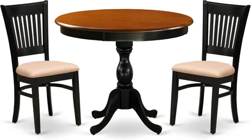 East West Furniture AMVA3-BCH-C - Juego de mesa de comedor moderno de 3 piezas que contiene una mesa de cocina redonda con pedestal y 2 sillas de