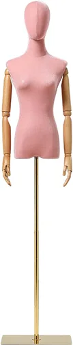 Miniatura 7 de Torso de maniquí de forma de vestido femenino, altura del cuerpo del maniquí de terciopelo ajustable, con brazo de madera maciza y base de metal