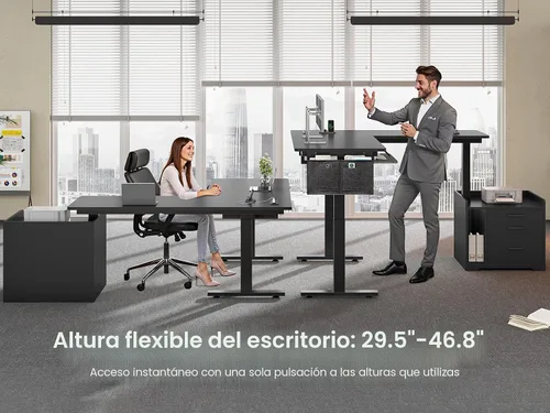 Miniatura 4 de SEDETA Escritorio eléctrico de pie en forma de L con archivador, 63 x 53 pulgadas, escritorio de computadora de oficina en casa ajustable con Negro