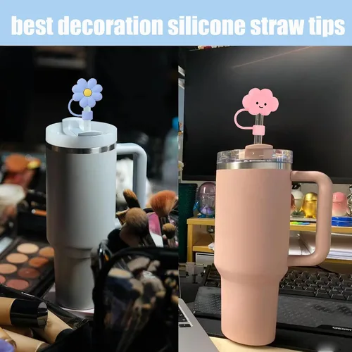 Miniatura 5 de 6 piezas de cubiertas de pajita de silicona compatibles con vasos Stanley de 30 y 40 oz, tapones de pajita de 0.39 pulg/10 mm con diseños de nubes
