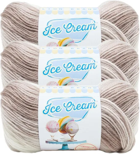 Miniatura 36 de Lion Brand Yarn, Hilo para Bebé Ice Cream para tejer, ganchillo y manualidades, Baseball Nut, 1 paquete, fibra acrílica colorida de peso DK