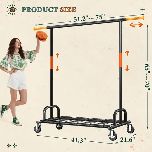 Miniatura 7 de Raybee Perchero resistente para ropa, estantes para ropa para colgar ropa pesada 200+, perchero enrollable para ropa con capacidad de carga de 485