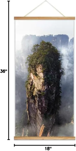 Miniatura 4 de wall26 - Póster colgante con marcos de madera - Cumbre de montaña en la niebla - Arte decorativo de pared listo para colgar - 18 x 36 pulgadas