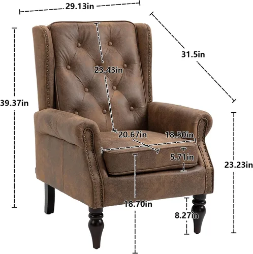 Miniatura 2 de Henf Sillón moderno tapizado con patas de madera resistentes y respaldo alto, sillón de tela para oficina, para sala de estar, dormitorio (café)