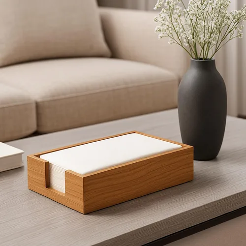 Miniatura 2 de Toallero de madera de acacia para servilletas de baño, bandeja de toalla de mano, soporte plano para servilletas de cóctel para mesa de cocina