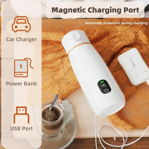 Miniatura 3 de Hervidor eléctrico de viaje, acero inoxidable 316, recargable por USB, calentador inalámbrico, portátil, 11.8 fl oz, con aislamiento térmico