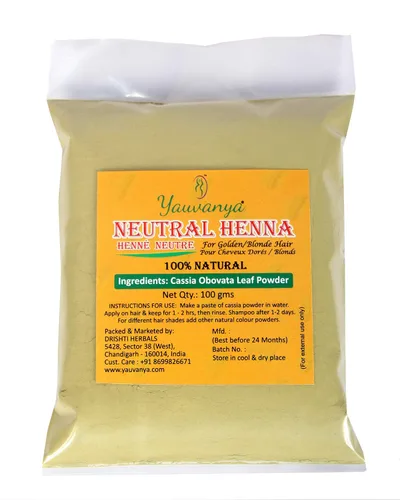 Polvo de henna neutra (Cassia Obovata) 100% puro para cabello rubio/dorado | Henna incolora | Acondicionador natural para cabello suave, sedoso y