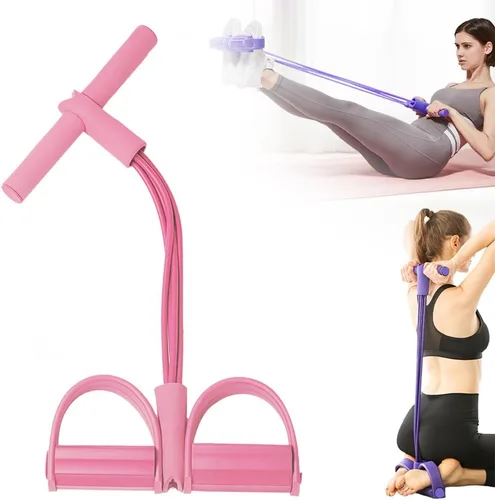 Miniatura 10 de Bandas de resistencia con asas, 21 bandas de resistencia de fitness, 4 tubos de pedal de tobillo bandas de estiramiento para entrenamientos de Rojo