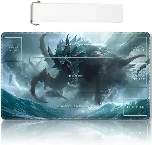 Miniatura 7 de Tapete de Juego MTG Premium Cosido con Zonas y Respaldo de Goma Antideslizante - Tapete de Juego TCG para MTG y Otros Juegos de Cartas - Diseño Dkt